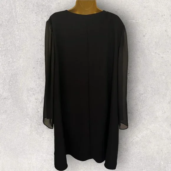 M&S Womens Black Long Split Sheer Sleeve Lace Shoulder Shift Dress UK 20 - Picture 3 of 4